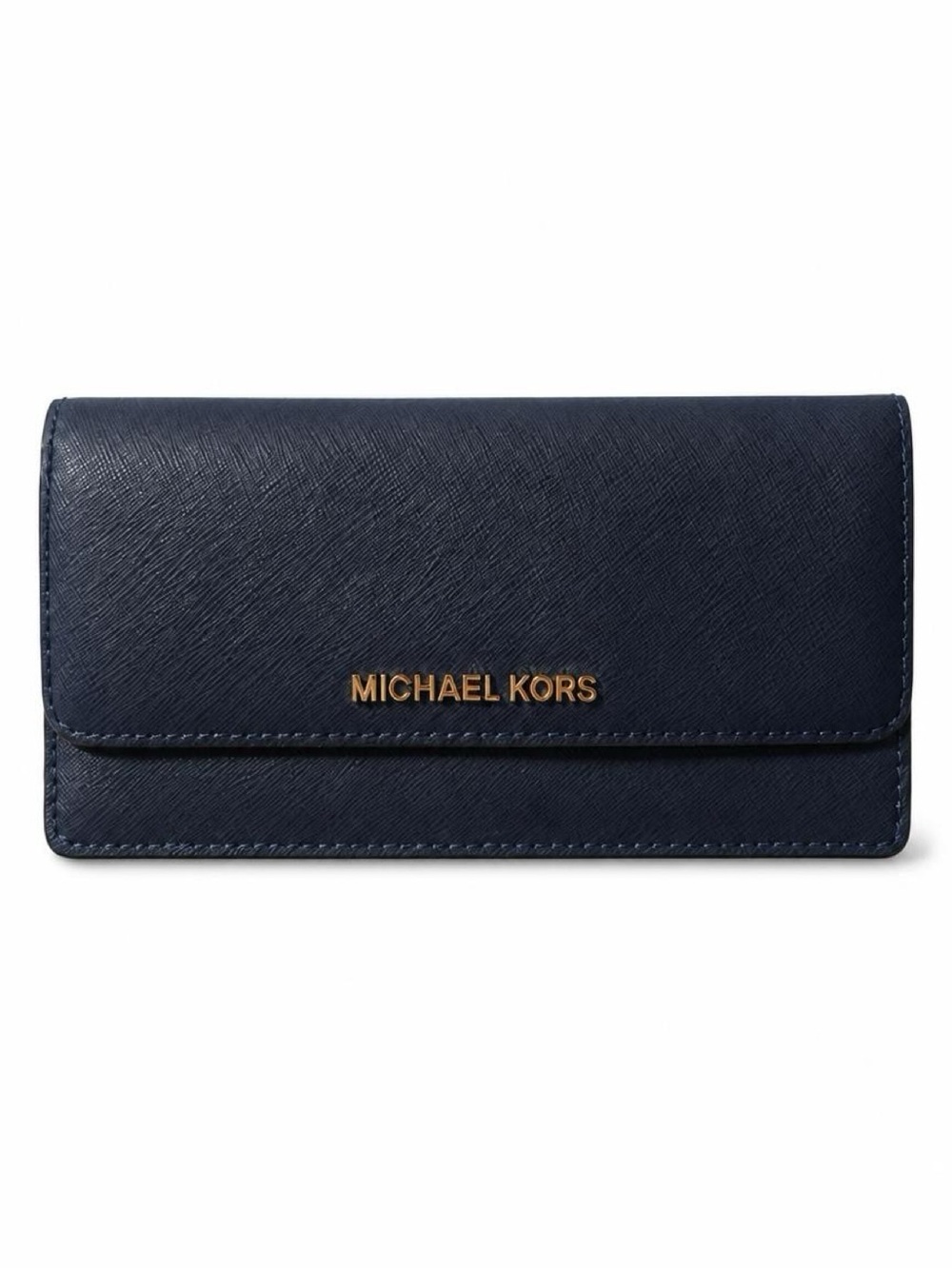Michael Kors Navy Saffiano Leather Continental long Wallet with Gold Logo